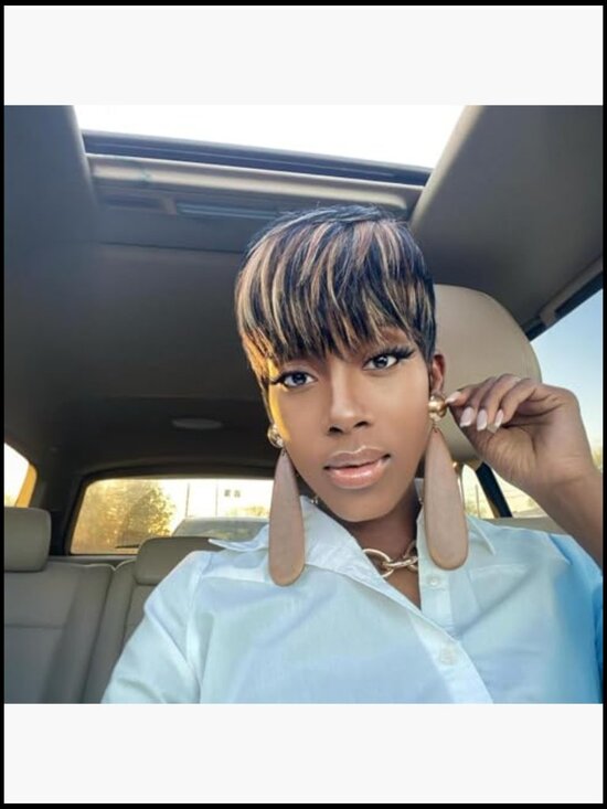 Short Curly Pixie Cut Wig Layered Human Hair Wig with Bangs Glueless Full Head main image 4